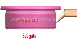 The sub gate of the plastic injection mold runner system